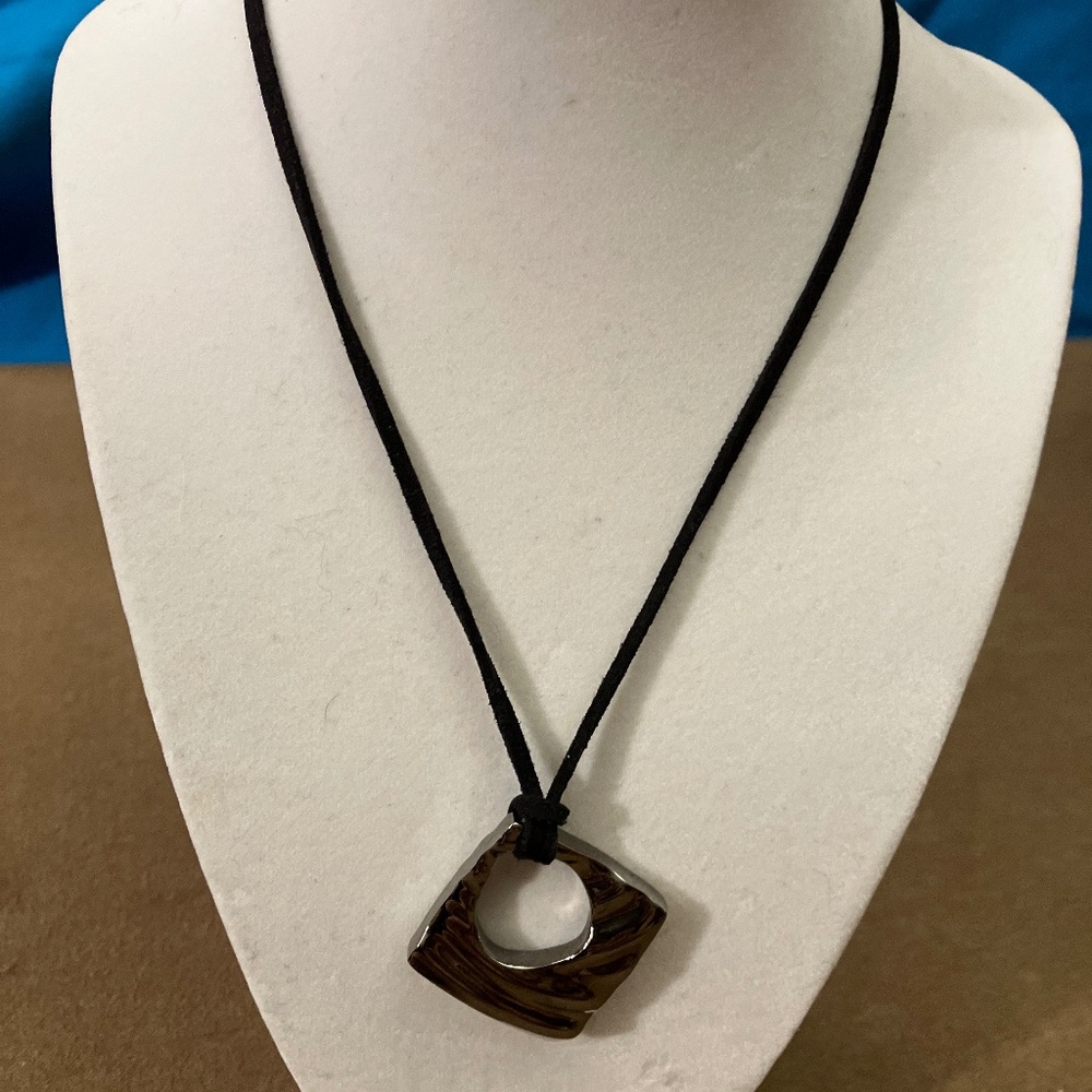 Lia Sophia Silver and Black Leather Necklace
